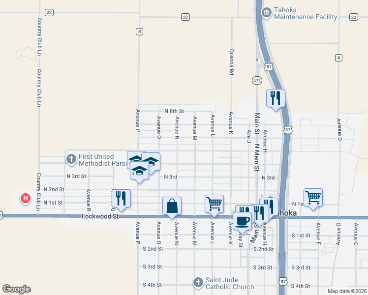 map of restaurants, bars, coffee shops, grocery stores, and more near 1901-1999 N 5th St in Tahoka