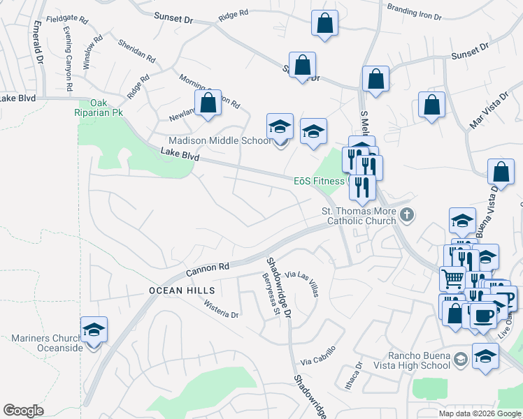 map of restaurants, bars, coffee shops, grocery stores, and more near 4928 Alameda Drive in Oceanside