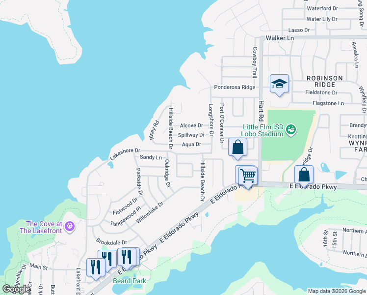 map of restaurants, bars, coffee shops, grocery stores, and more near 1528 Lakeshore Drive in Little Elm