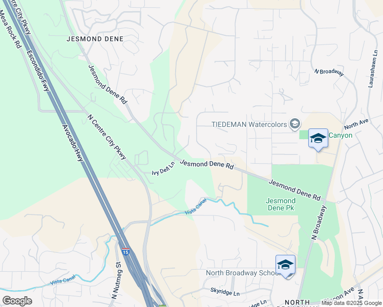 map of restaurants, bars, coffee shops, grocery stores, and more near 25311 Jesmond Dene Road in Escondido