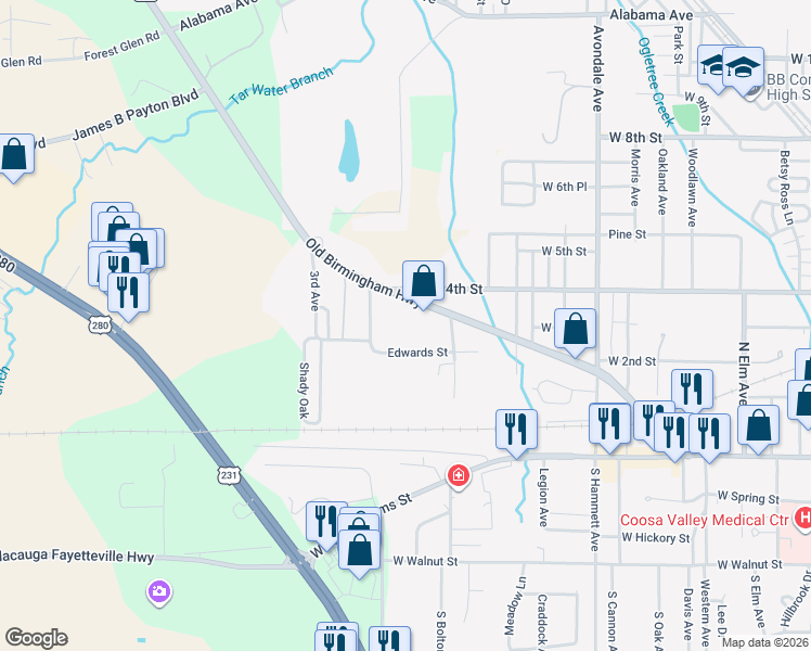map of restaurants, bars, coffee shops, grocery stores, and more near in Sylacauga