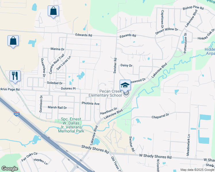 map of restaurants, bars, coffee shops, grocery stores, and more near 6289 Pockrus Page Road in Denton
