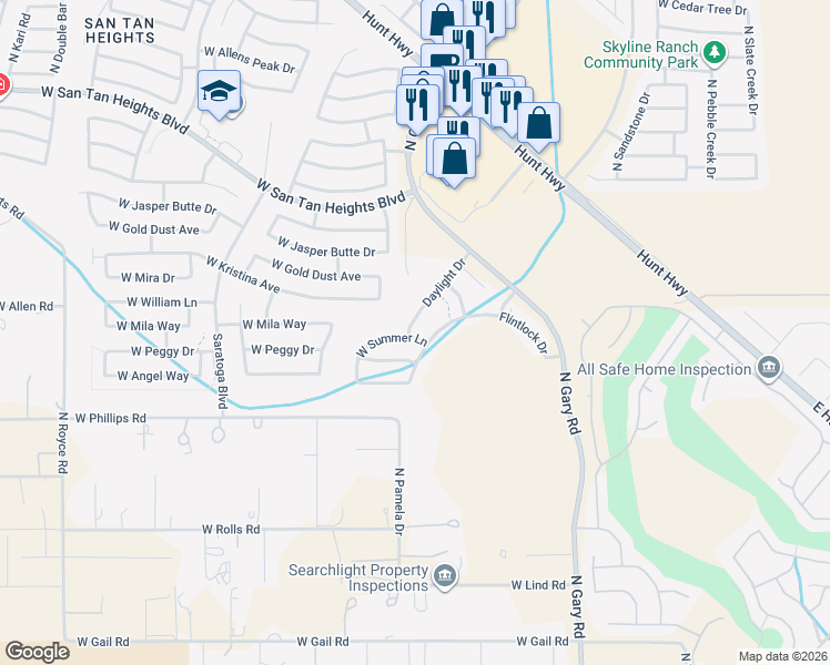 map of restaurants, bars, coffee shops, grocery stores, and more near 1995 West Kristina Avenue in Queen Creek