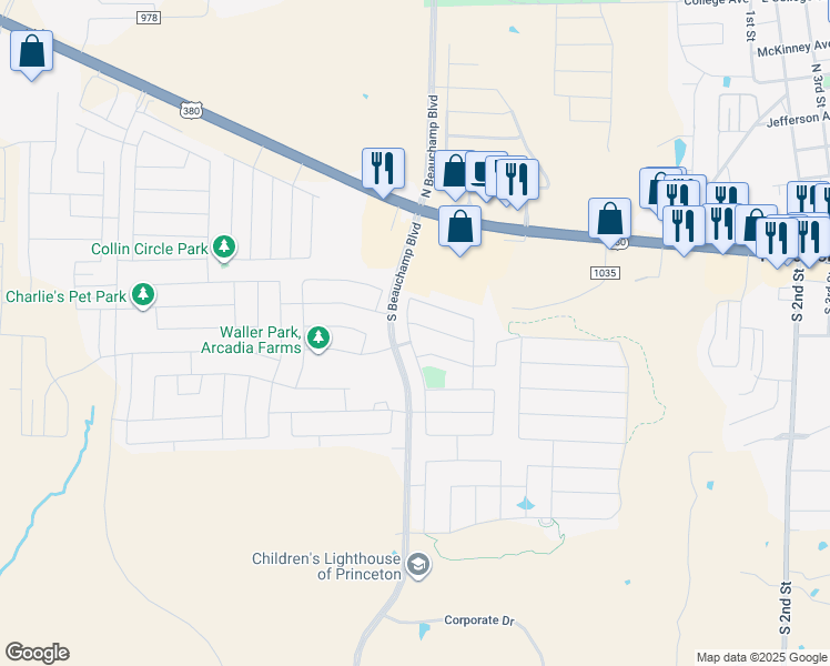 map of restaurants, bars, coffee shops, grocery stores, and more near 300 Beauchamp Boulevard in Princeton