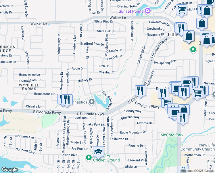 map of restaurants, bars, coffee shops, grocery stores, and more near 2312 Sumac Court in Little Elm