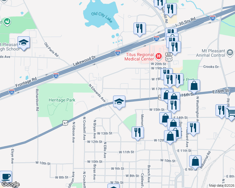 map of restaurants, bars, coffee shops, grocery stores, and more near 500 West 17th Street in Mount Pleasant