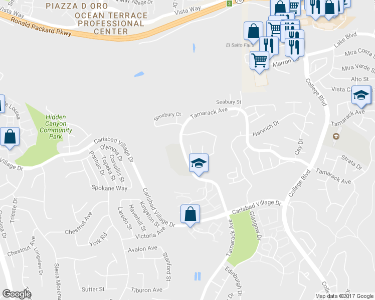 map of restaurants, bars, coffee shops, grocery stores, and more near 3038 Greenwich Street in Carlsbad