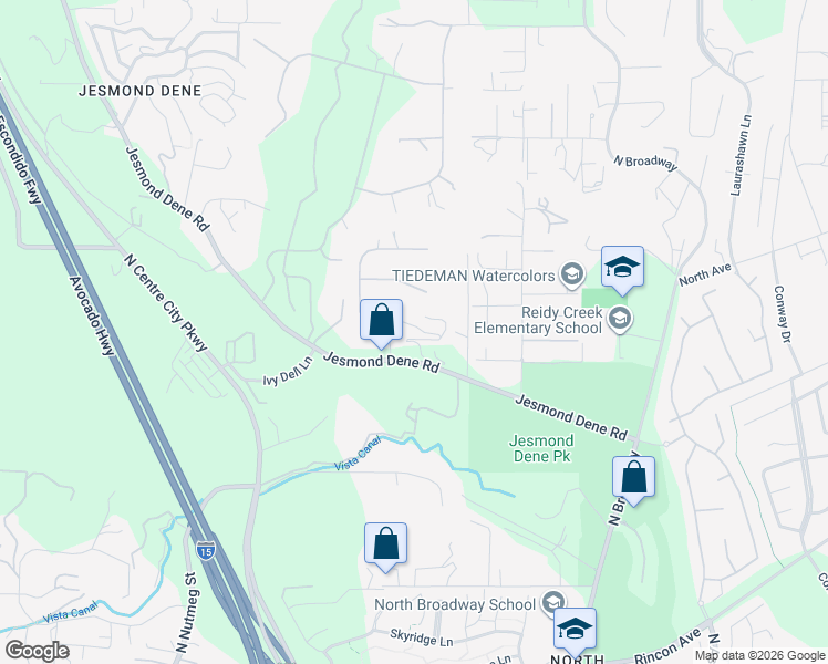 map of restaurants, bars, coffee shops, grocery stores, and more near 25228 Jesmond Dene Heights Place in Escondido