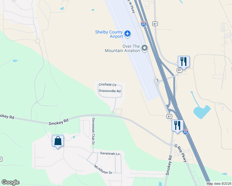map of restaurants, bars, coffee shops, grocery stores, and more near 248 Crisfield Circle in Alabaster