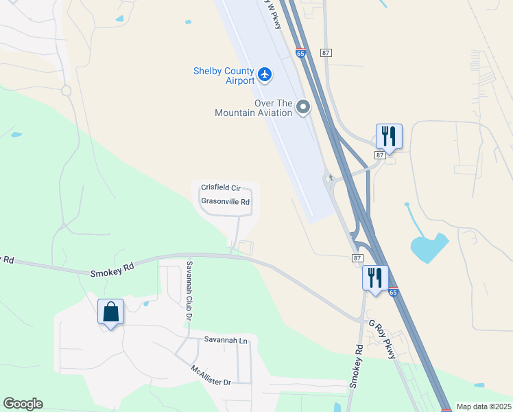map of restaurants, bars, coffee shops, grocery stores, and more near 248 Crisfield Circle in Alabaster