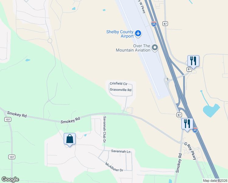 map of restaurants, bars, coffee shops, grocery stores, and more near 101 Grasonville Road in Alabaster