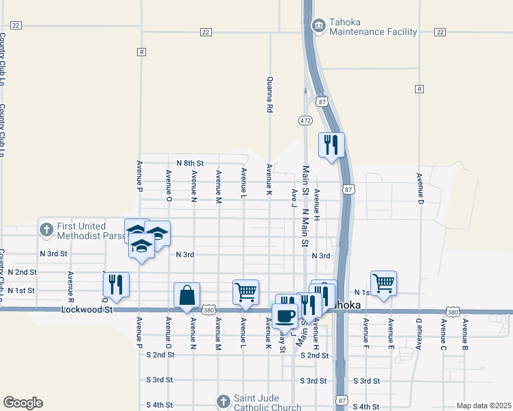 map of restaurants, bars, coffee shops, grocery stores, and more near 1700-1798 N 6th in Tahoka