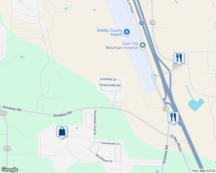 map of restaurants, bars, coffee shops, grocery stores, and more near 129 Grasonville Road in Alabaster
