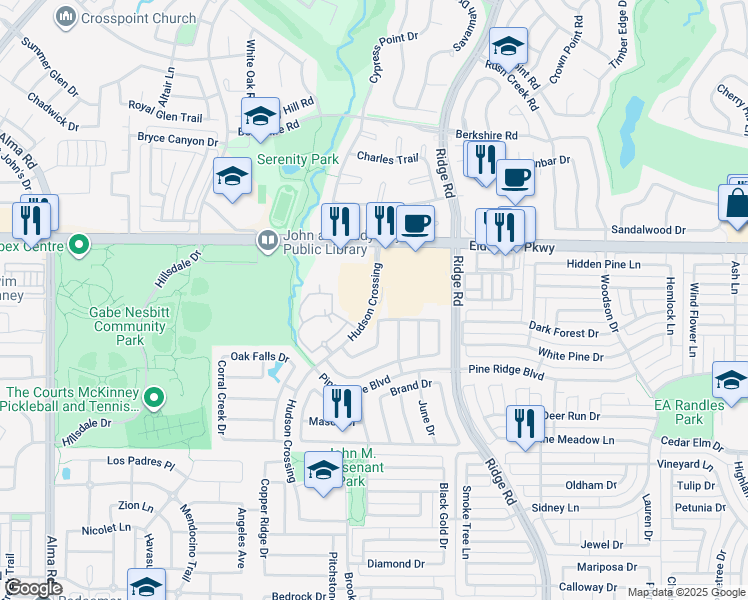 map of restaurants, bars, coffee shops, grocery stores, and more near 3250 Hudson Crossing in McKinney