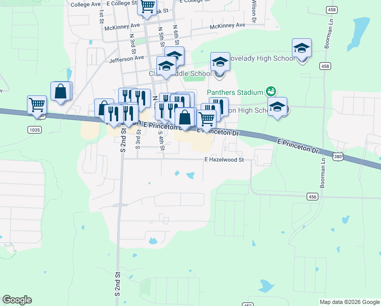 map of restaurants, bars, coffee shops, grocery stores, and more near 500 East Hazelwood Street in Princeton