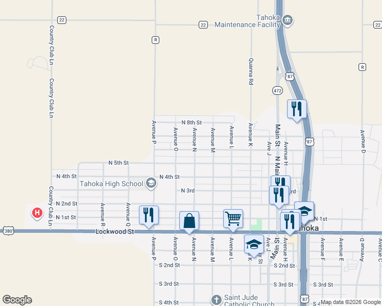 map of restaurants, bars, coffee shops, grocery stores, and more near 2000-2034 North 6th in Tahoka