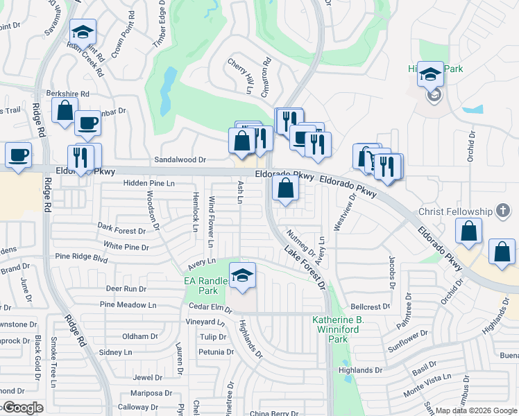 map of restaurants, bars, coffee shops, grocery stores, and more near 5101 Golden Wheat Lane in McKinney