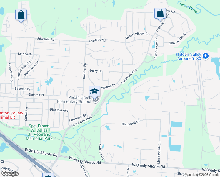 map of restaurants, bars, coffee shops, grocery stores, and more near 4139 Boxwood Drive in Denton