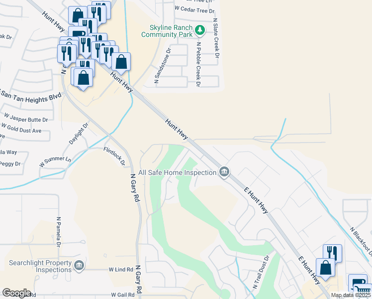 map of restaurants, bars, coffee shops, grocery stores, and more near 32218 Echo Canyon Road in Queen Creek