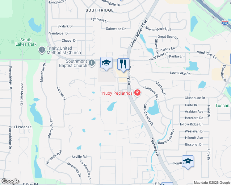 map of restaurants, bars, coffee shops, grocery stores, and more near 3009 Oakhurst Street in Denton