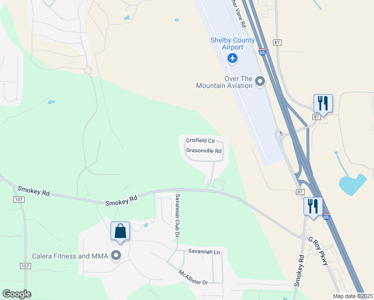 map of restaurants, bars, coffee shops, grocery stores, and more near 101 Grasonville Road in Calera