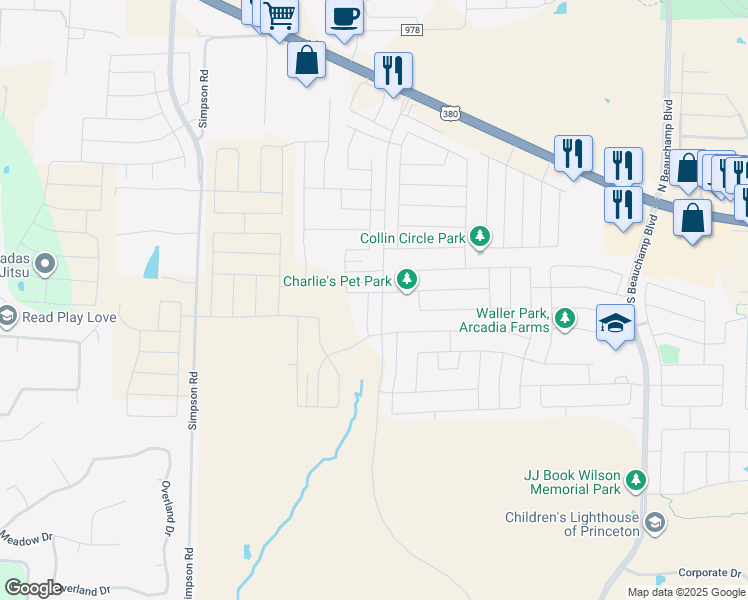 map of restaurants, bars, coffee shops, grocery stores, and more near 343 Soap Tree Drive in Princeton