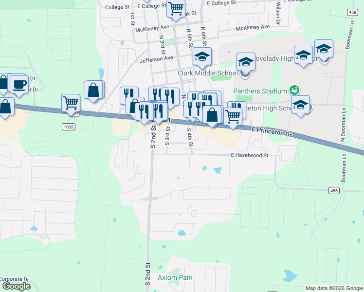 map of restaurants, bars, coffee shops, grocery stores, and more near 316 Allenwood Drive in Princeton