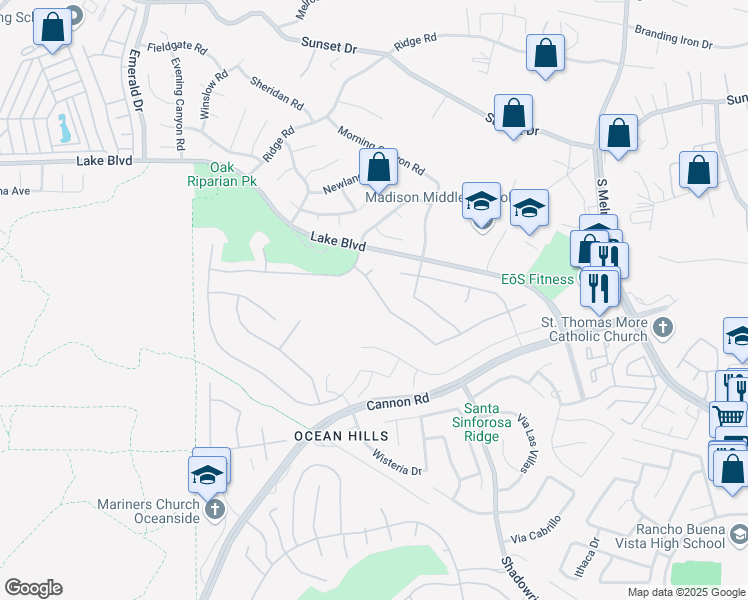map of restaurants, bars, coffee shops, grocery stores, and more near 4913 Colusa Drive in Oceanside