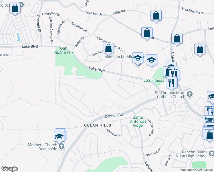 map of restaurants, bars, coffee shops, grocery stores, and more near 4913 Colusa Drive in Oceanside