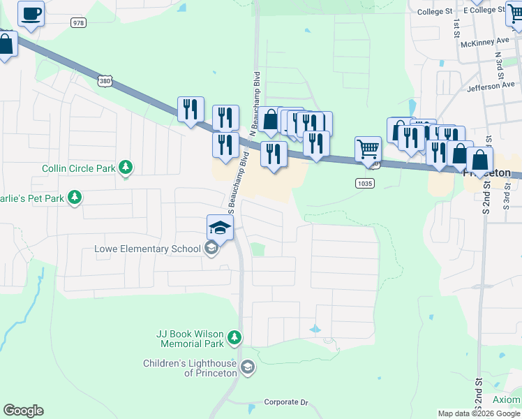 map of restaurants, bars, coffee shops, grocery stores, and more near 771 Myrtle Lane in Princeton