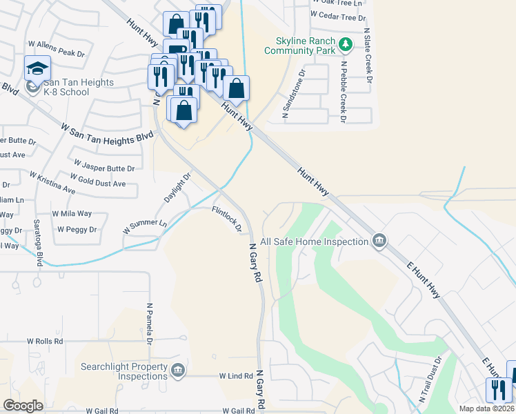 map of restaurants, bars, coffee shops, grocery stores, and more near 1222 Cutleaf Circle in San Tan Valley