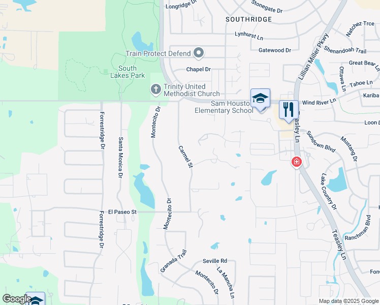 map of restaurants, bars, coffee shops, grocery stores, and more near 3101 Carmel Street in Denton