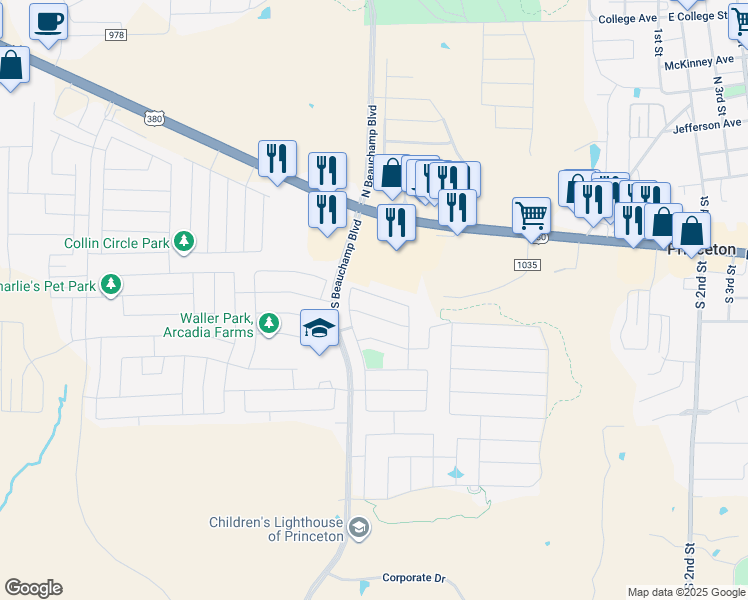 map of restaurants, bars, coffee shops, grocery stores, and more near 771 Myrtle Lane in Princeton