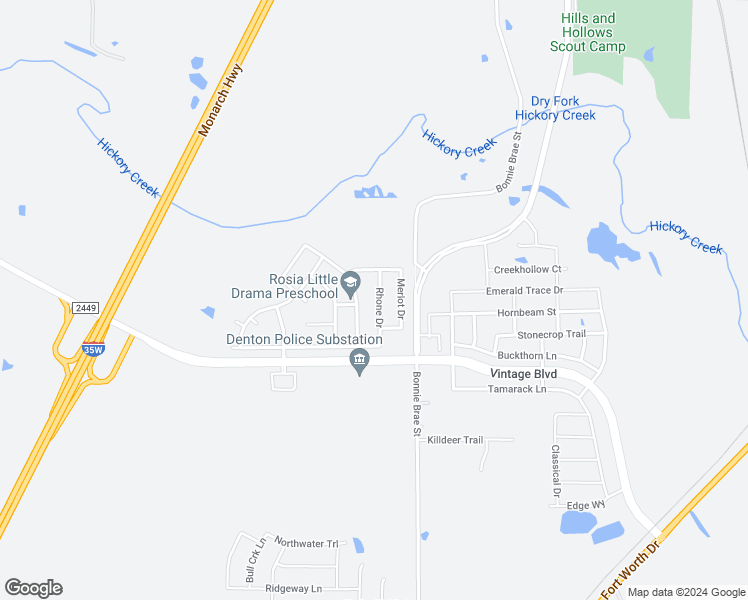 map of restaurants, bars, coffee shops, grocery stores, and more near 4600 Rhone Drive in Argyle