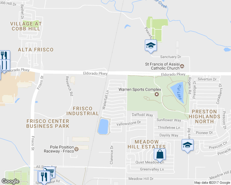 map of restaurants, bars, coffee shops, grocery stores, and more near 7163 Bramblebush Dr in Frisco