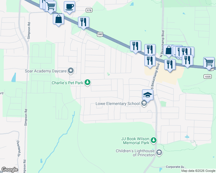 map of restaurants, bars, coffee shops, grocery stores, and more near 1-49 Collin Cir in Princeton