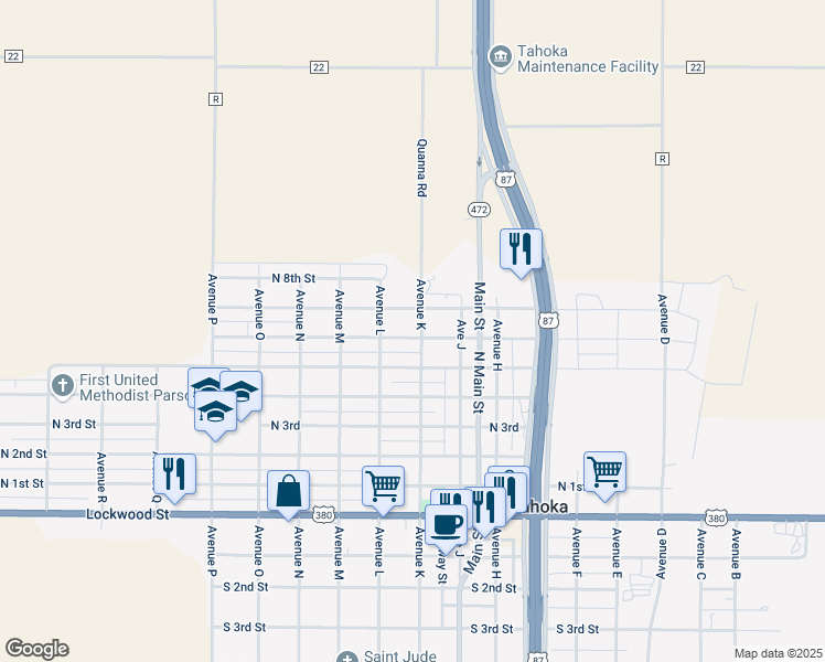 map of restaurants, bars, coffee shops, grocery stores, and more near 1700 North 6th Street in Tahoka