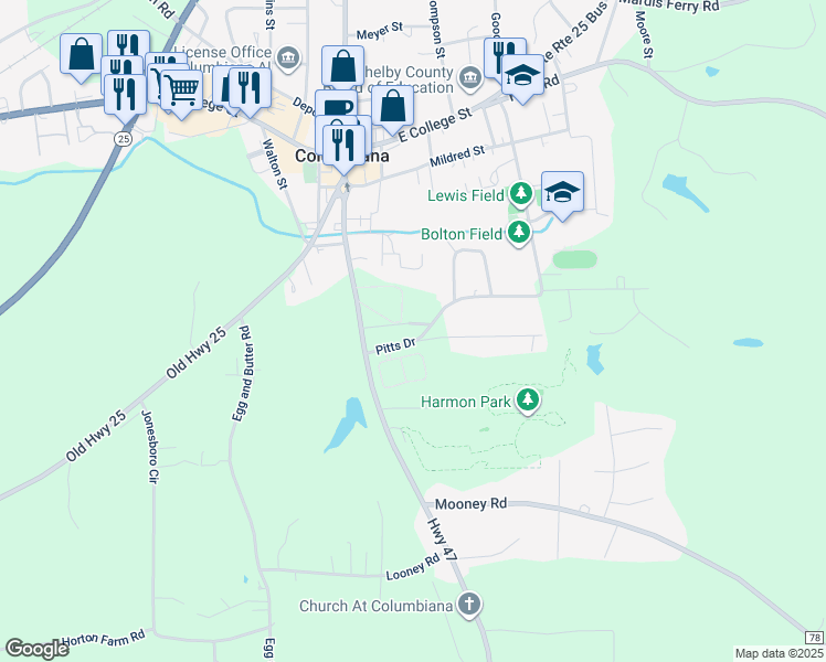 map of restaurants, bars, coffee shops, grocery stores, and more near 112 Pitts Drive in Columbiana
