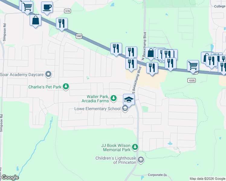 map of restaurants, bars, coffee shops, grocery stores, and more near 909 Blackhawk Drive in Princeton