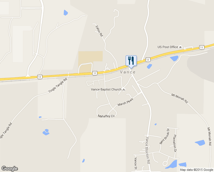 map of restaurants, bars, coffee shops, grocery stores, and more near 10934 Griffin Dr in Vance