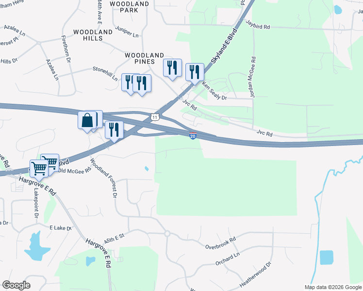 map of restaurants, bars, coffee shops, grocery stores, and more near 4932 Old McGee Road in Tuscaloosa