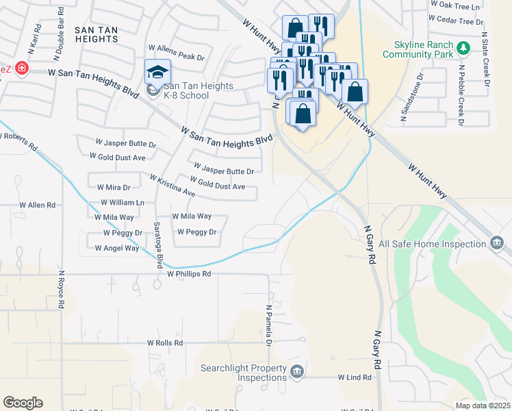 map of restaurants, bars, coffee shops, grocery stores, and more near 1995 West Kristina Avenue in San Tan Valley
