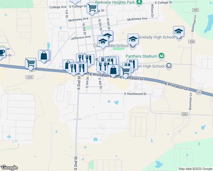 map of restaurants, bars, coffee shops, grocery stores, and more near 133 South 4th Street in Princeton