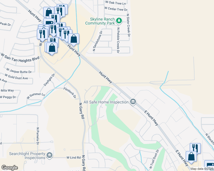 map of restaurants, bars, coffee shops, grocery stores, and more near 32218 Echo Canyon Road in Queen Creek