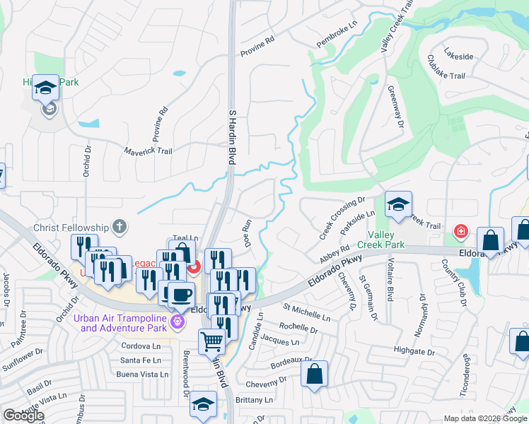 map of restaurants, bars, coffee shops, grocery stores, and more near 2716 White Wing Lane in McKinney