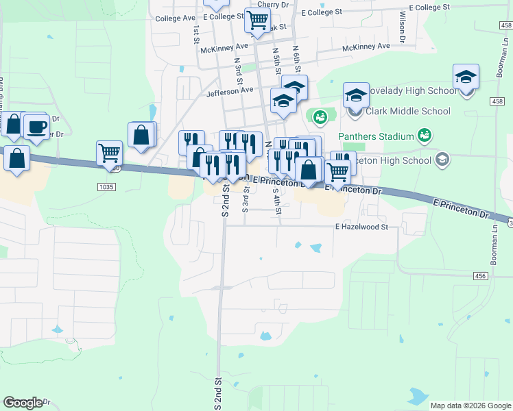 map of restaurants, bars, coffee shops, grocery stores, and more near 316 Allenwood Drive in Princeton