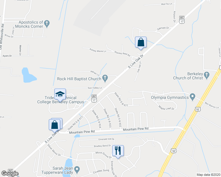 map of restaurants, bars, coffee shops, grocery stores, and more near 978 South Live Oak Drive in Moncks Corner