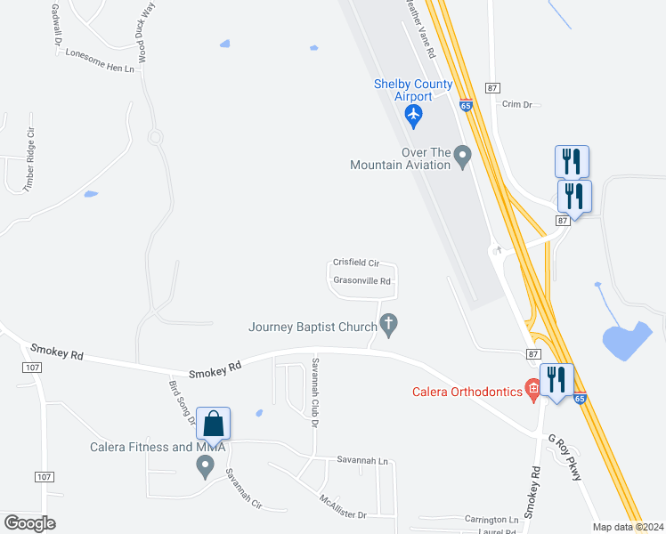 map of restaurants, bars, coffee shops, grocery stores, and more near 188 Crisfield Circle in Alabaster