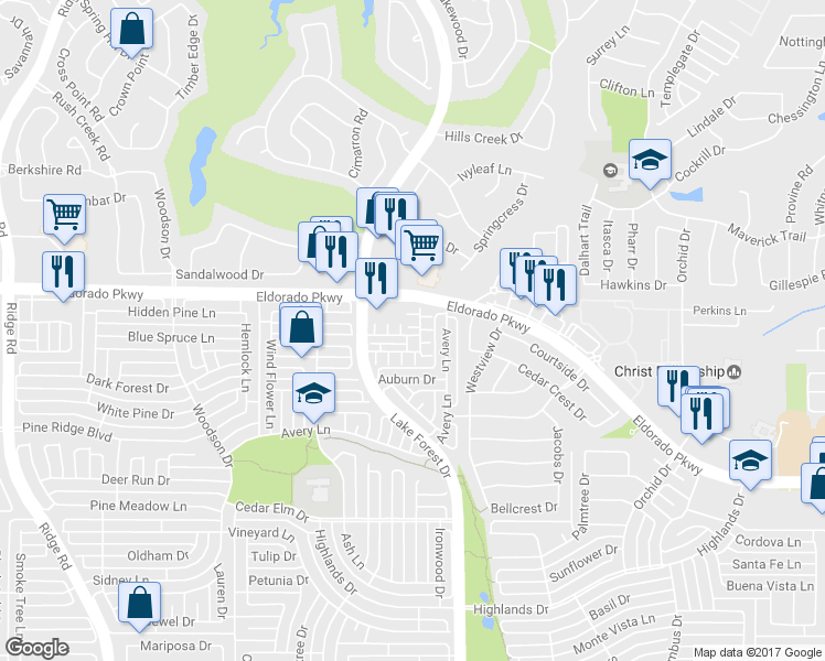 map of restaurants, bars, coffee shops, grocery stores, and more near 4808 Heather Glen Trail in McKinney
