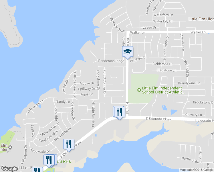 map of restaurants, bars, coffee shops, grocery stores, and more near 1006 Port Aransas Drive in Little Elm